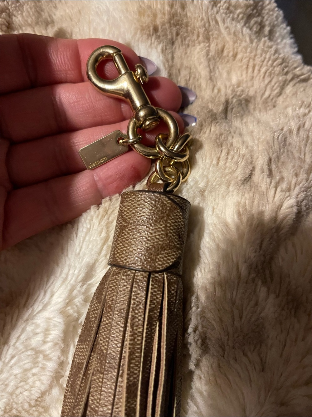 Coach Brown Leather Tassel Keychain with Gold Clip - Picture 3 of 5